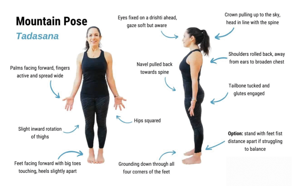 Tadasana (Mountain Pose) – 1–2 minutes